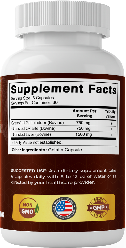 Vitamatic Grass-Fed Beef Gallbladder + Bile & Liver, 180 Capsules