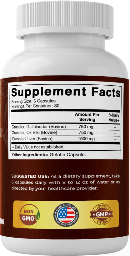 Vitamatic Grass-Fed Beef Gallbladder + Bile & Liver, 180 Capsules