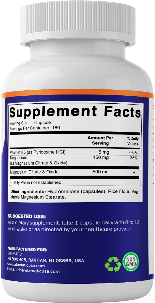 Magnesium Citrate 500mg per Serving 180 Vegetarian Capsules