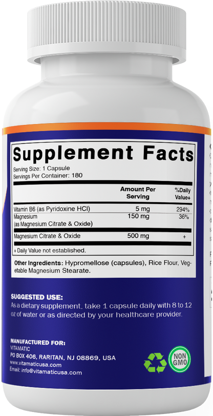 Magnesium Citrate 500mg per Serving 180 Vegetarian Capsules