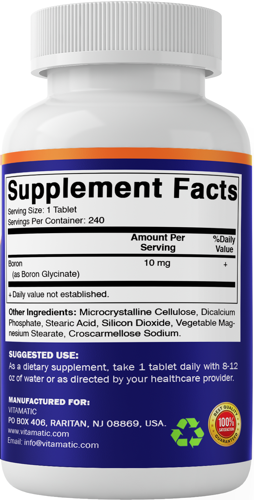 Vitamatic Chelated Boron Glycinate 10mg, 240 Tablets
