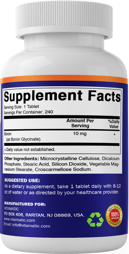 Vitamatic Chelated Boron Glycinate 10mg, 240 Tablets