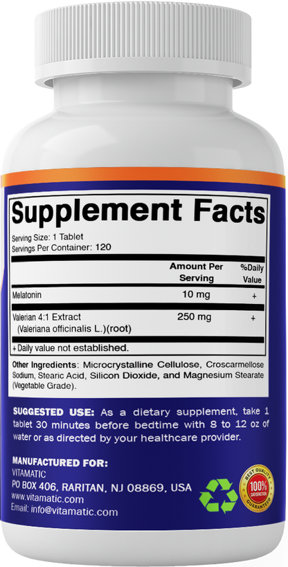 Melatonin 10mg + Valerian 4:1 Extract, 120 Tablets