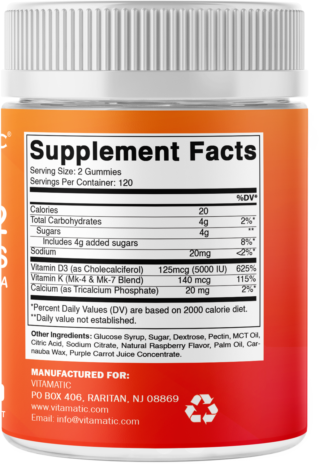 Vitamin D3 + K2 with Calcium Gummies, 240 Count