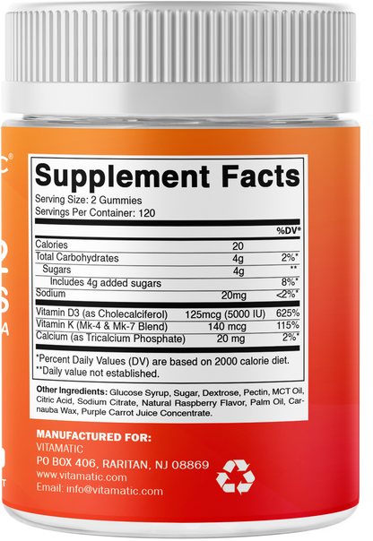 Vitamin D3 + K2 with Calcium Gummies, 240 Count