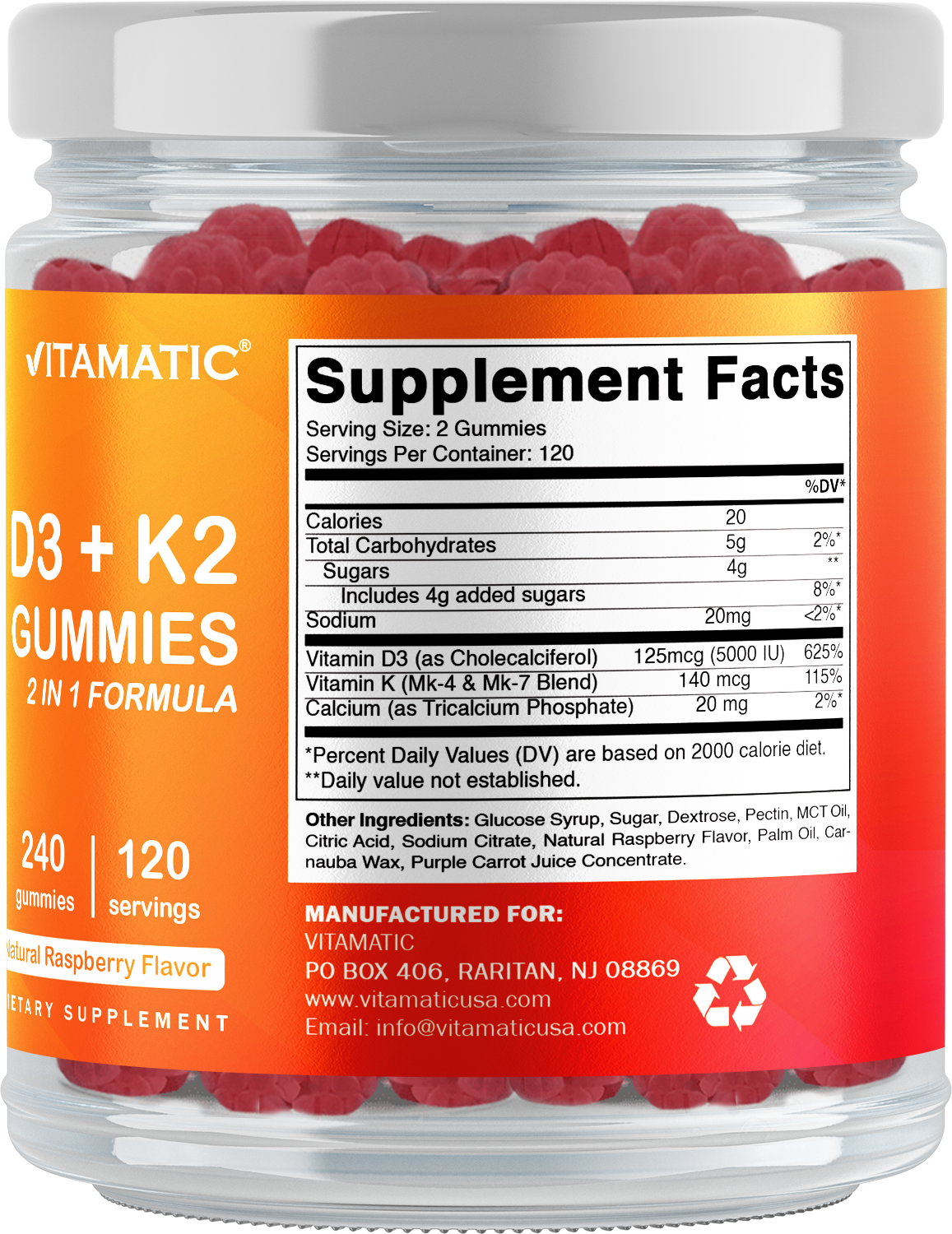 Vitamin D3 K2 with Calcium Gummies - 240 Count