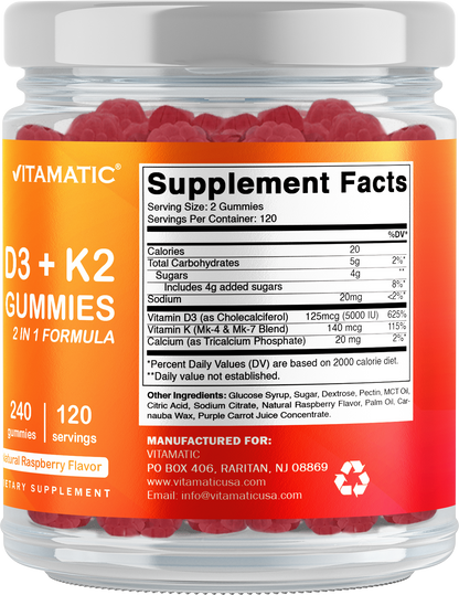 Vitamin D3 K2 with Calcium Gummies - 240 Count