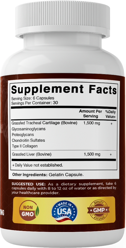 Vitamatic Grass-Fed Beef Trachea with Liver 180 Capsules