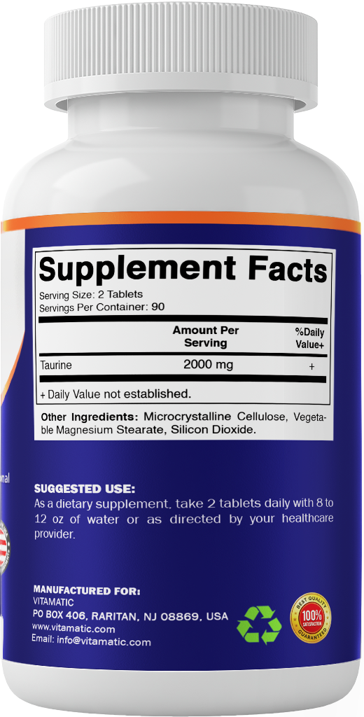 Taurine 2000mg Per Serving Supplement, 180 Veg Tablets