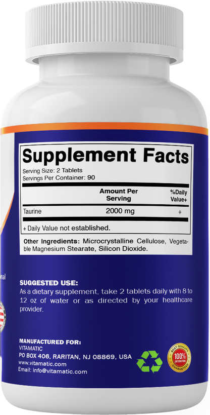 Taurine 2000mg Per Serving Supplement, 180 Veg Tablets