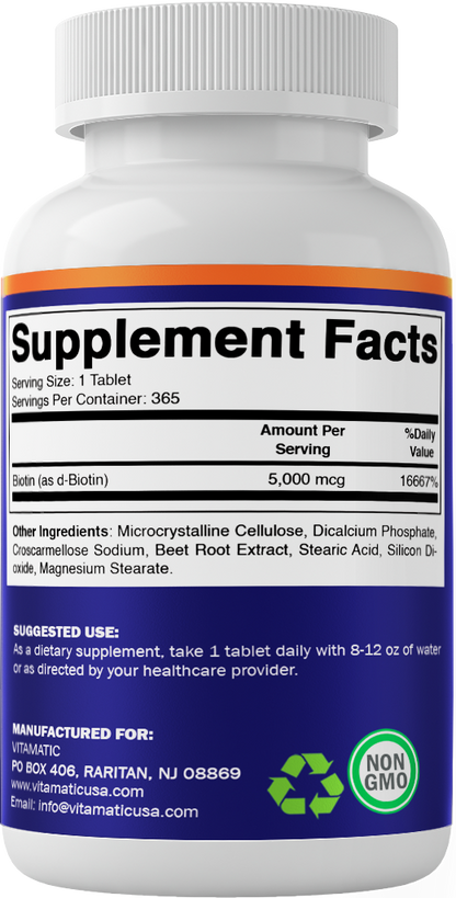 Biotin 5000mcg - 365 Vegan Tablets