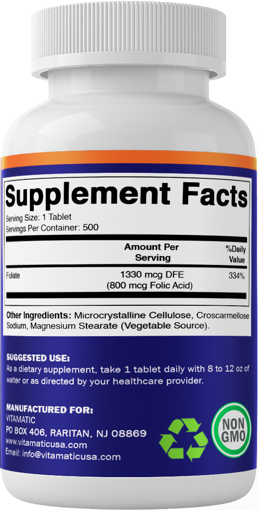 Folic Acid 800mcg - 500 Vegetarian Tablets