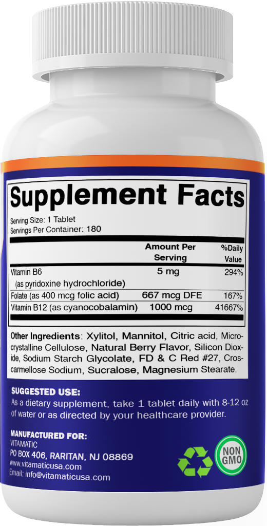 Folic Acid B6 & B12 - 180 Tablets