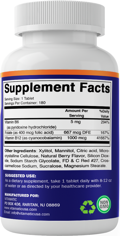 Folic Acid B6 & B12 - 180 Tablets