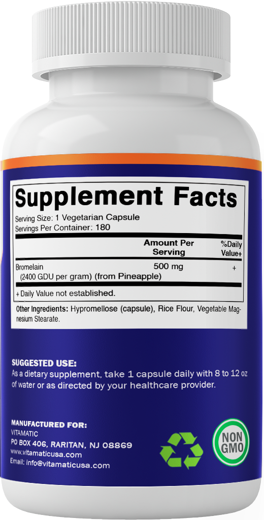 Bromelain 500mg (2400 GDU/gram) -  180 Capsules