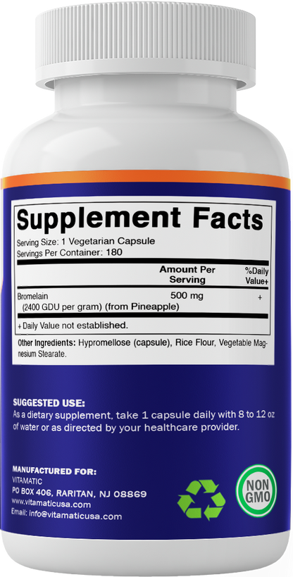 Bromelain 500mg (2400 GDU/gram) -  180 Capsules