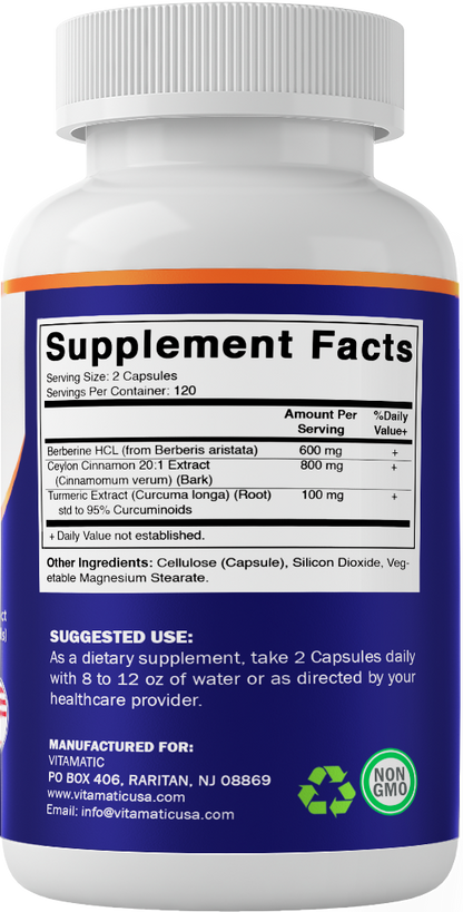 Berberine with Ceylon Cinnamon 1500mg - 240 Vegetarian Capsules