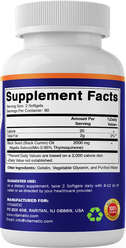 Black Seed Oil 2000mg per Serving, 120 Softgels