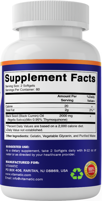 Black Seed Oil 2000mg per Serving, 120 Softgels