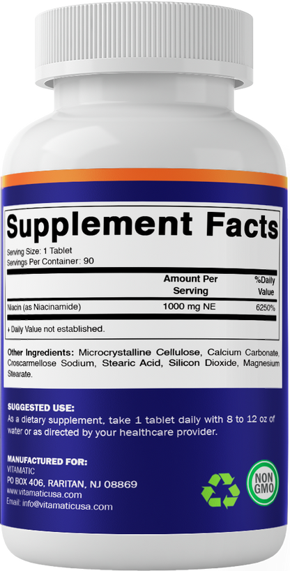 Vitamatic Niacinamide 1000 mg 90 Tablets - Flush Free Vitamin B3