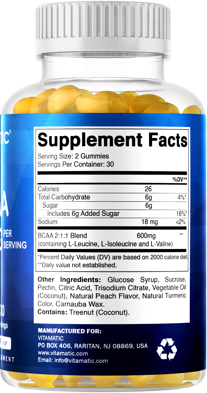 Vitamatic BCAA 600mg per Serving Gummies, 60 Count