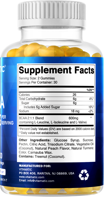 Vitamatic BCAA 600mg per Serving Gummies, 60 Count