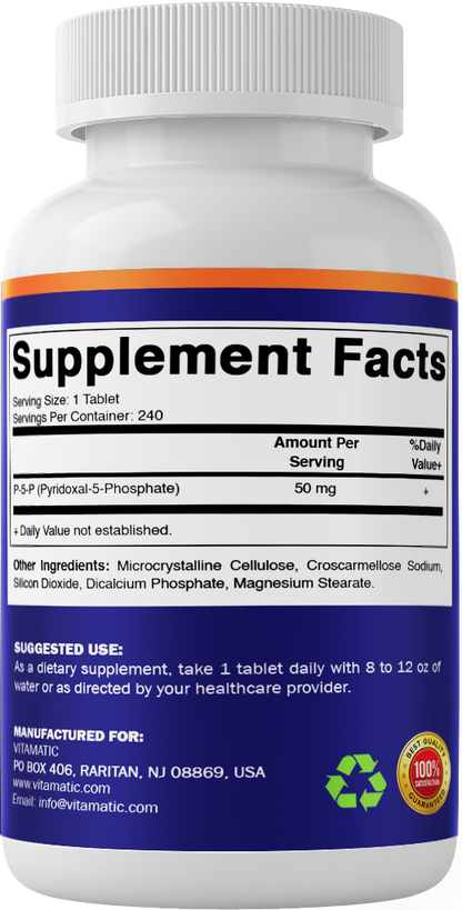 P5P 50mg Pyridoxal-5-Phosphate, 240 Capsules