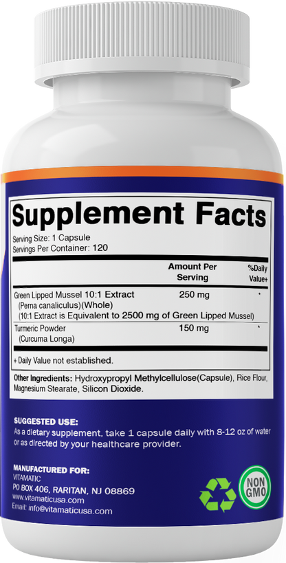 Green Lipped Mussel 2500 mg Equivalent with Turmeric - 120 Veg Capsules