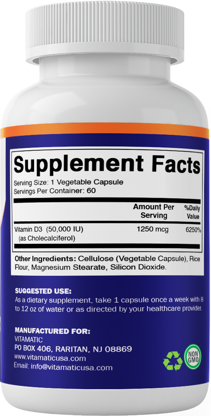 Vitamin D3 50000 IU Weekly Dose - 60 Veggie Capsules