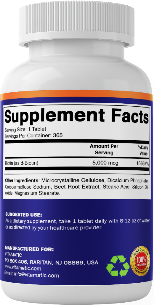 Biotin 5000 mcg Vegan Supplement, 365 Tablets