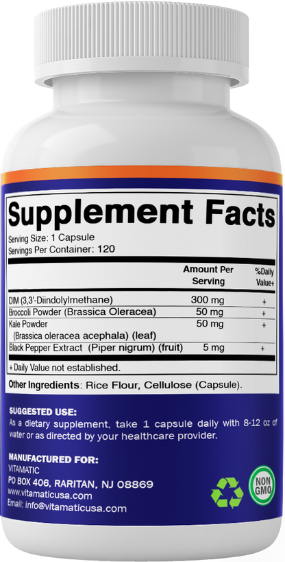 DIM Supplement Complex for Women & Men 300mg 120 Veg Capsules