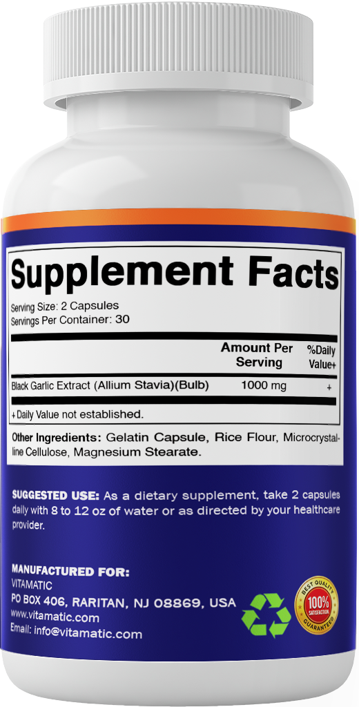 Fermented Black Garlic Extract 1000mg per Serving Capsules