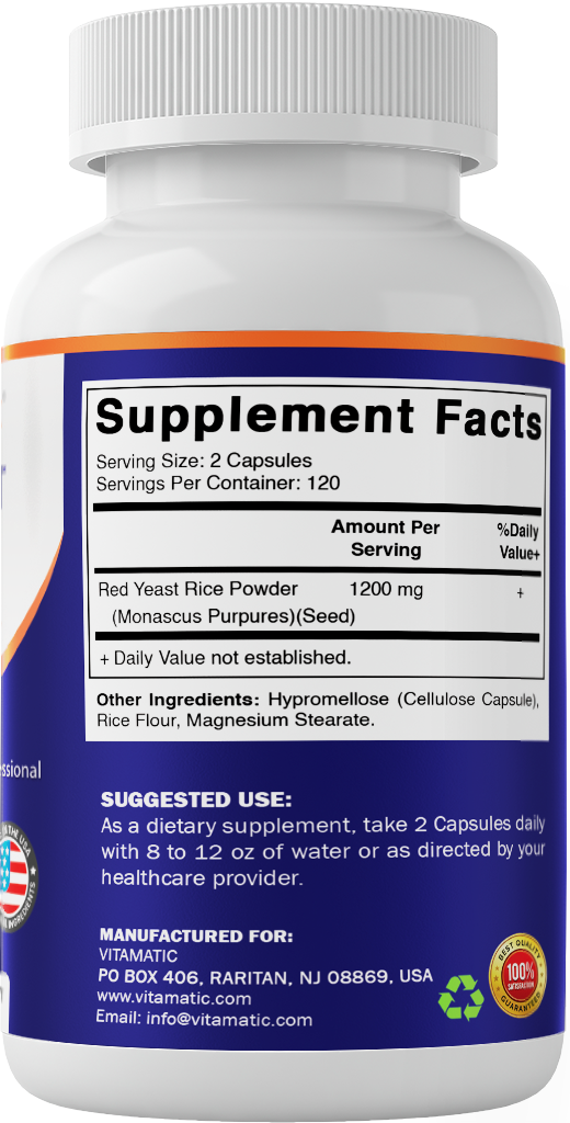 Red Yeast Rice 1200mg Supplement, 240 Capsules