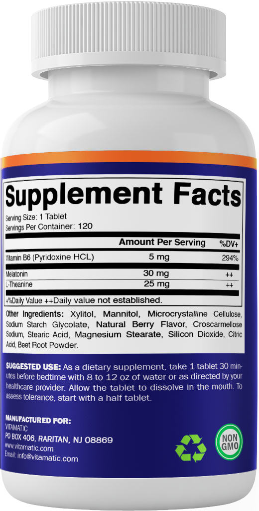 Vitamatic Melatonin 30 mg with L-Theanine & B6, 120 Fast Dissolve Tablets