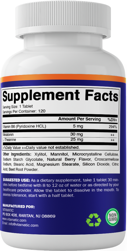 Vitamatic Melatonin 30 mg with L-Theanine & B6, 120 Fast Dissolve Tablets