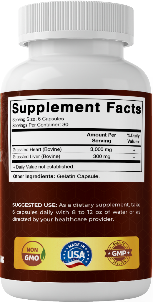Vitamatic Grass Fed Beef Heart with Liver - 180 Capsules