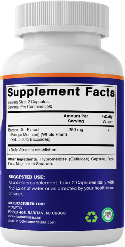 Vitamatic Bacopa Monnieri 10:1 Extract, 120 Capsules