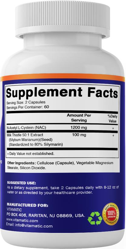 NAC + Milk Thistle Supplement, 120 Capsules