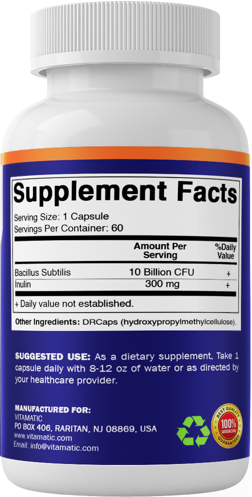 Bacillus Subtilis 10 Billion CFU, 60 DR Capsules