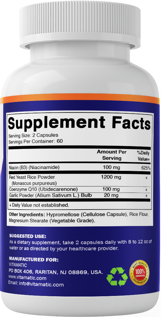Vitamatic Red Yeast Rice 1200mg with CoQ10, 120 Capsules