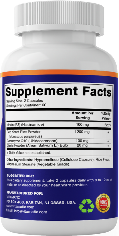 Vitamatic Red Yeast Rice 1200mg with CoQ10, 120 Capsules