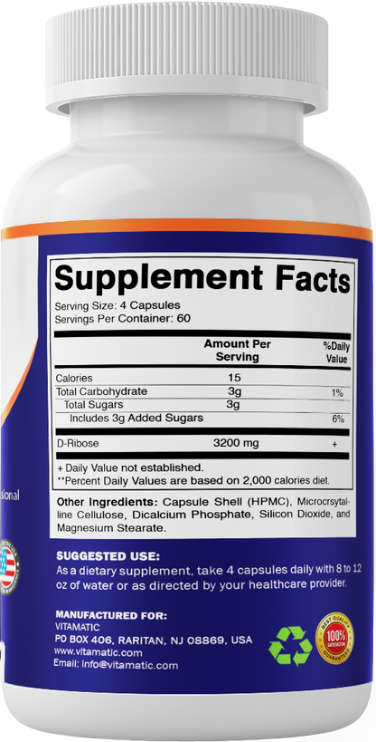 D-Ribose 3200mg per Serving Capsules