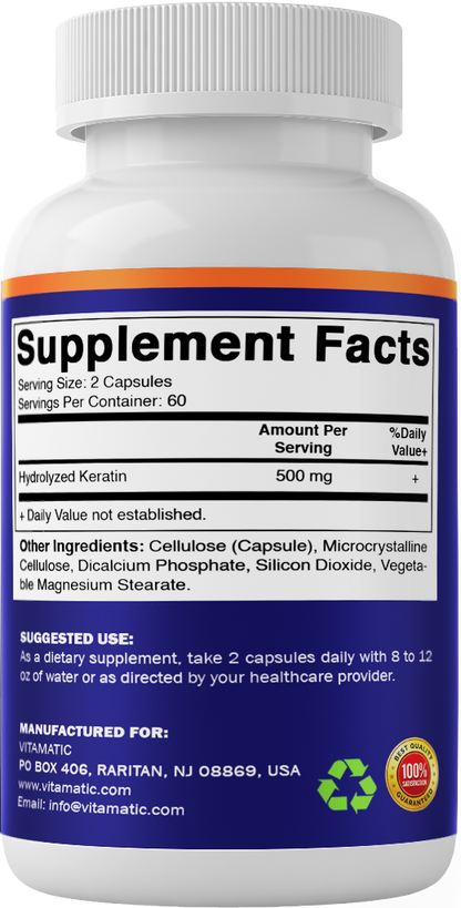 Hydrolyzed Keratin 500mg per Serving, 120 Capsules