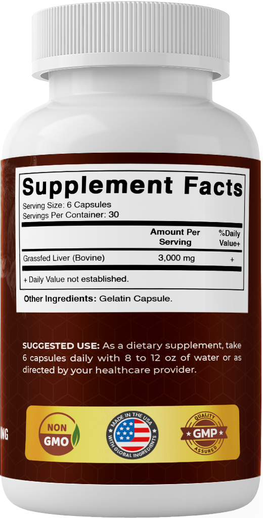 Vitamatic Grass-Fed Beef Liver Supplement, 180 Capsules