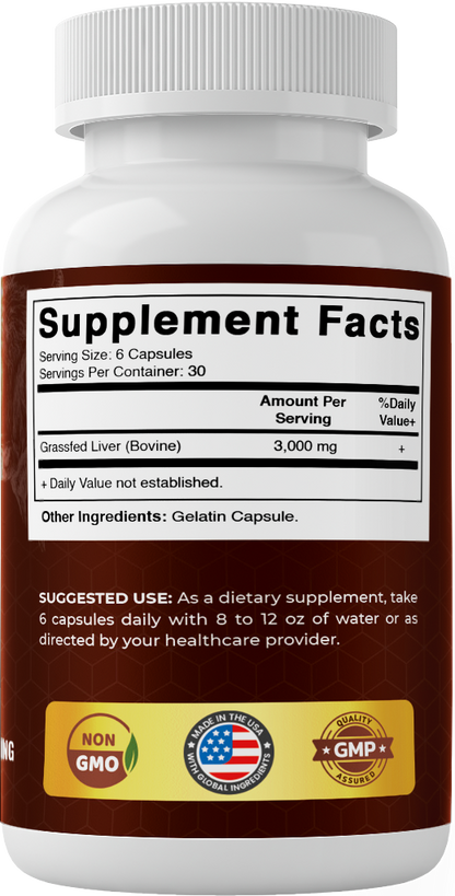 Vitamatic Grass-Fed Beef Liver Supplement, 180 Capsules