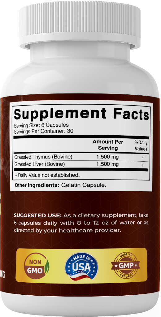 Vitamatic Grass-Fed Beef Thymus + Liver 180 Capsules – Freeze-Dried, Non-GMO, Pasture-Raised, Glandular-Based Formula
