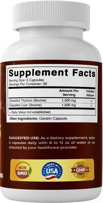 Vitamatic Grass-Fed Beef Thymus + Liver 180 Capsules – Freeze-Dried, Non-GMO, Pasture-Raised, Glandular-Based Formula