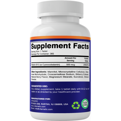 Vitamin B12 500 mcg Fast Dissolve 365 Tablets