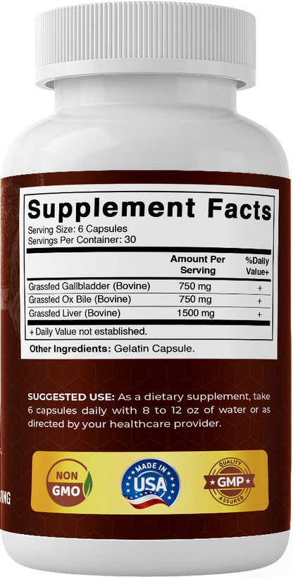 Vitamatic Grass-Fed Beef Gallblader with Bile & Liver 180 Capsules