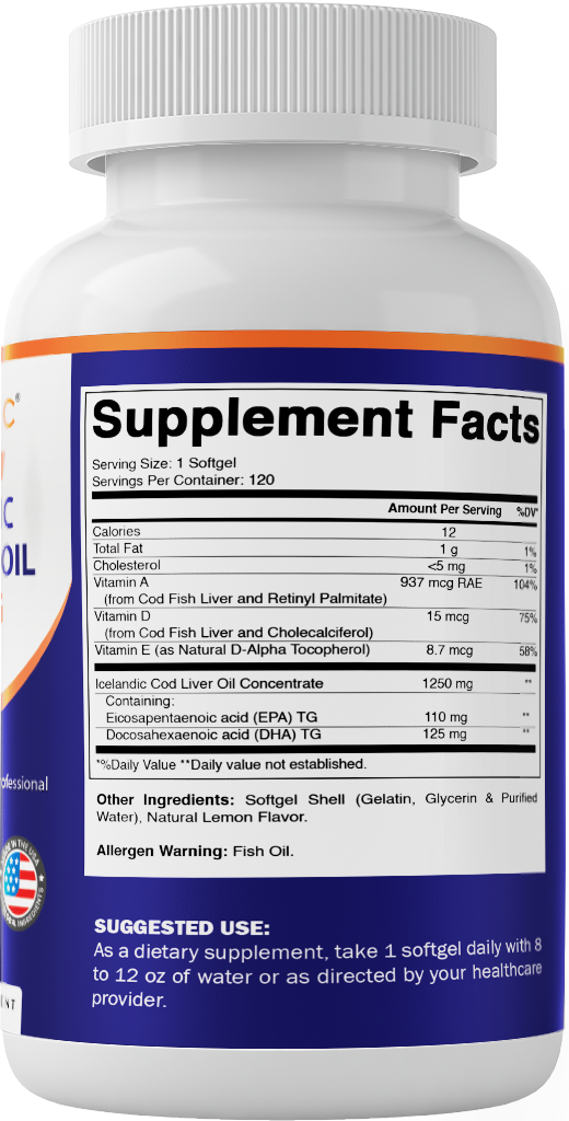 Icelandic Cod Liver Oil 1250mg Softgels